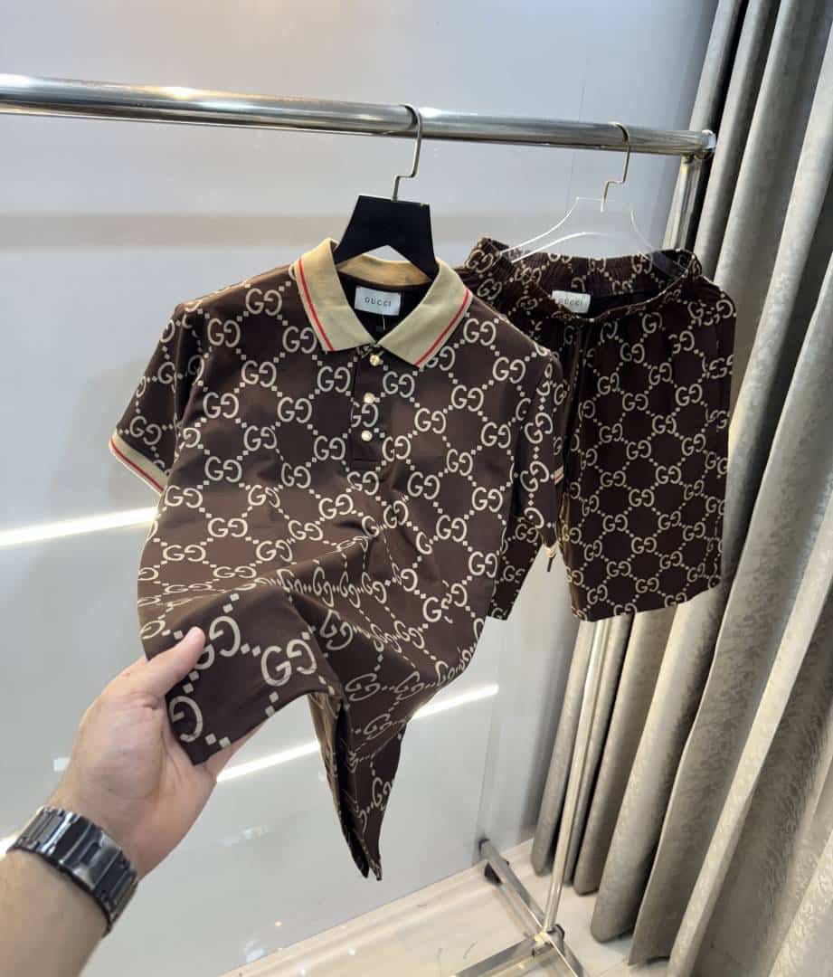 Gucc i Brown Logo Print Premium Cord Set
