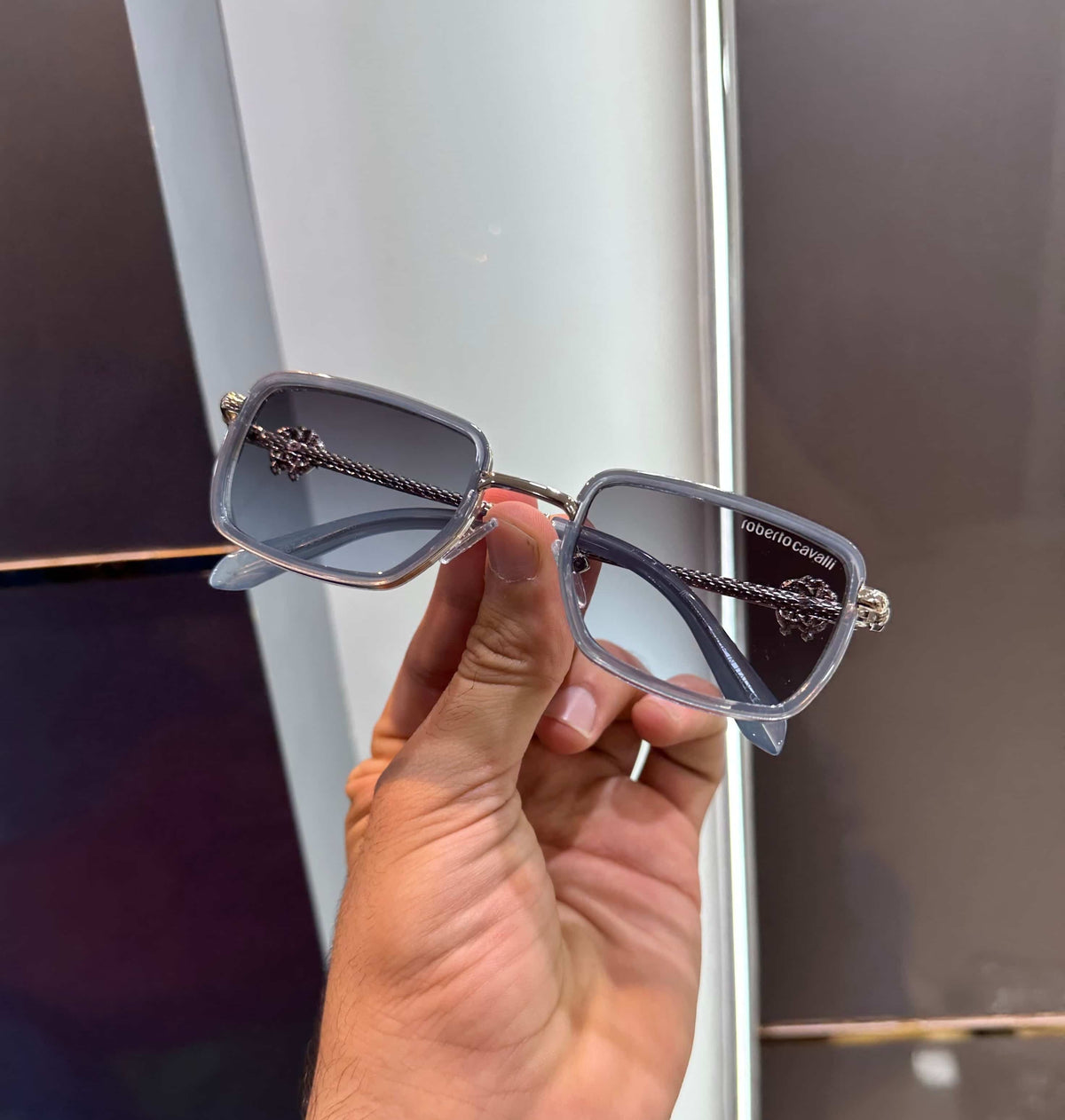 Roberto Cavalli Silver Blue Metal Premium Shades 587