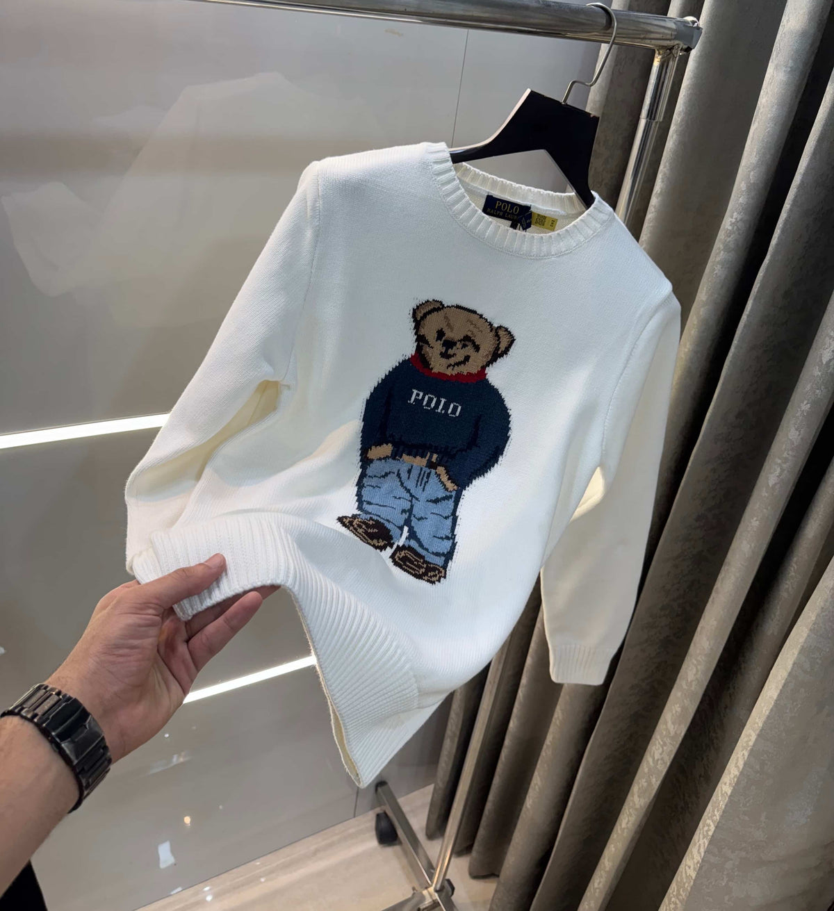 Ralph Lauren White Teddy Edition Imported Knitted Pull Over