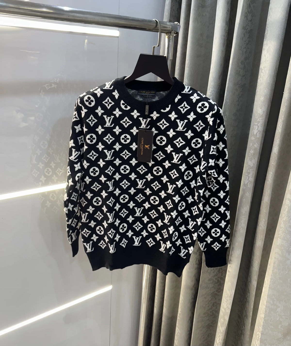 Louis Vuitton Black EmBo...sS..ed Imported Knitted Pull Over