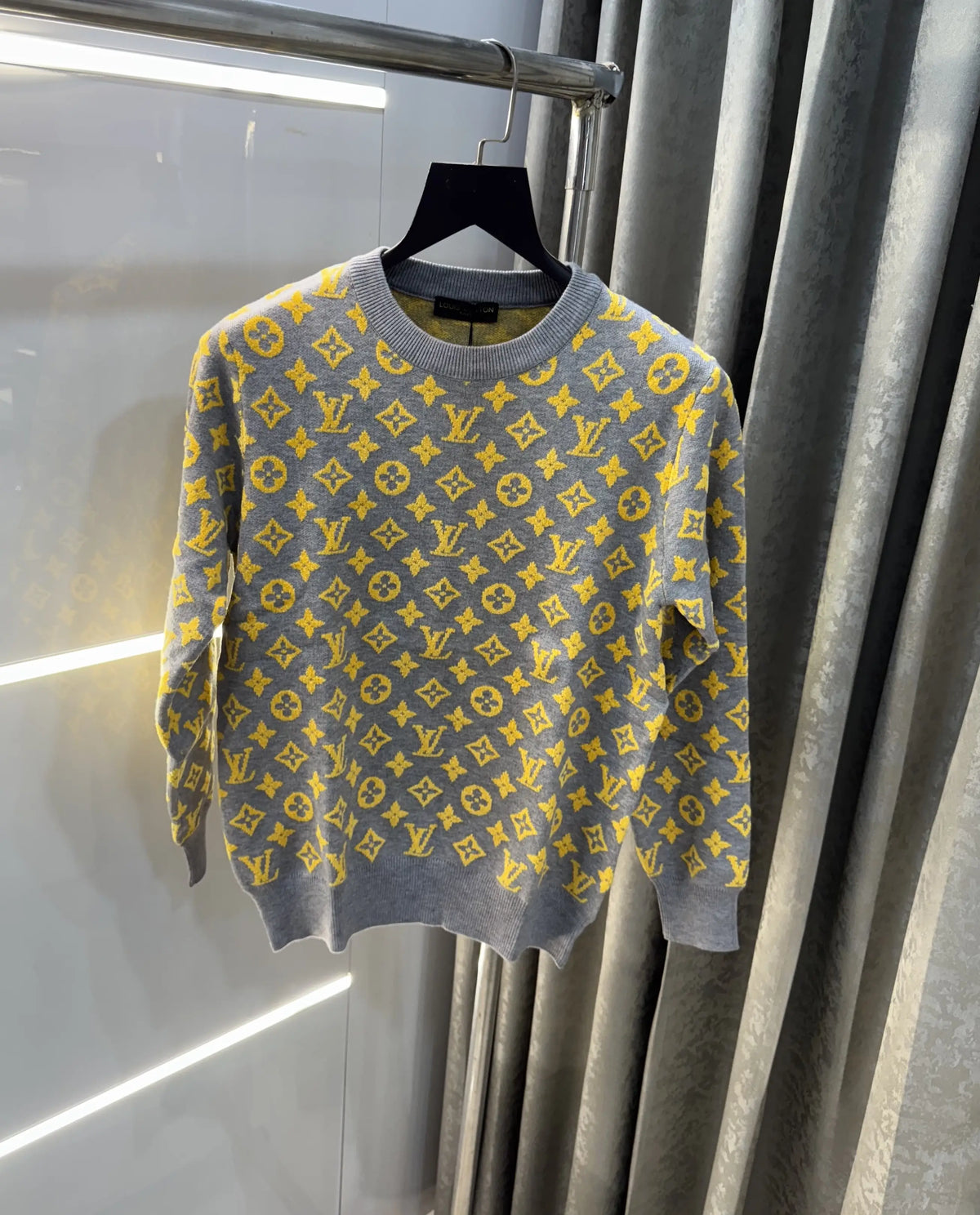 Louis Vuitton Grey Logo Work Imported Knitted Pull Over