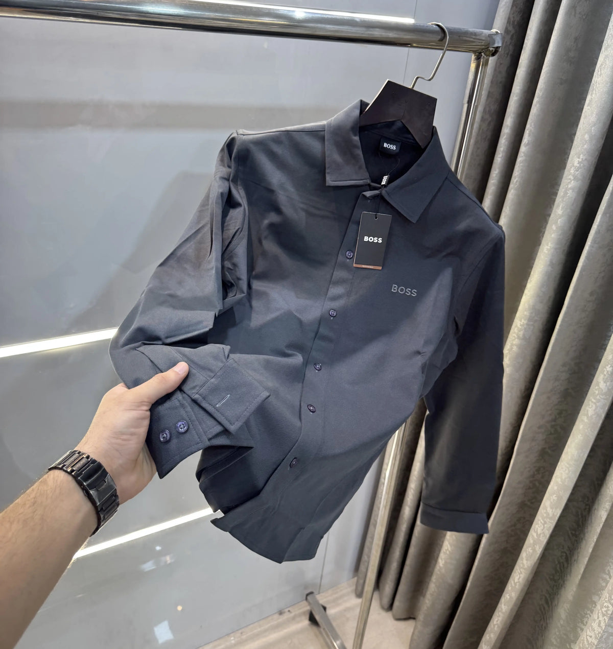 Hugo bo-ss Dark Grey Embroidery Logo Imported Lycra Shirt