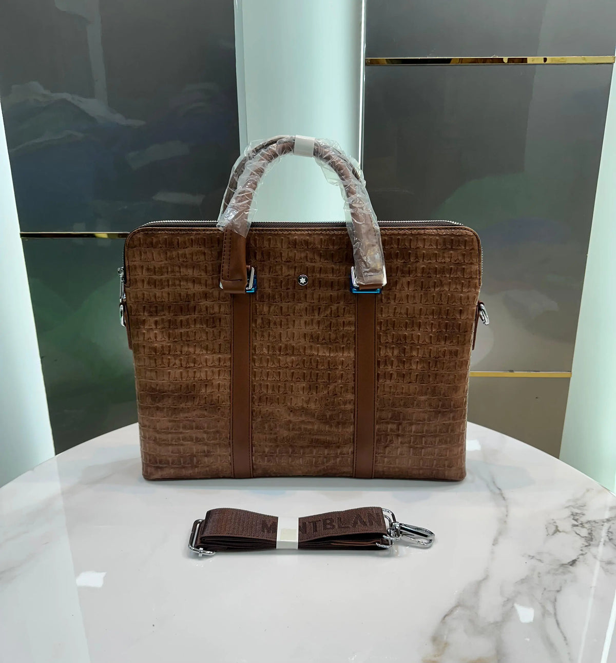 Mont Blan c Brown Textured Luxury Premium Imported Laptop Bag