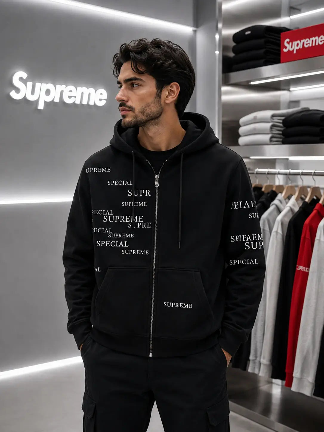 Suprem e Black Imported Zipper Jacket