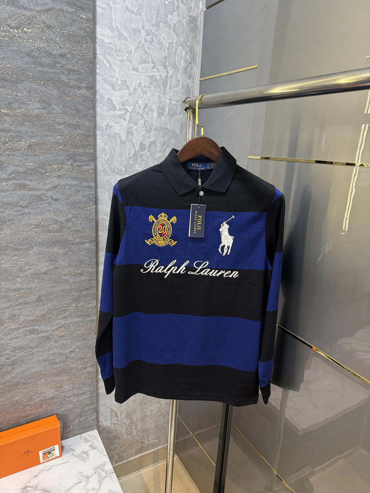 Ralph Lauren Blue Logo Work Premium Full Sleeve Polo T-Shirt
