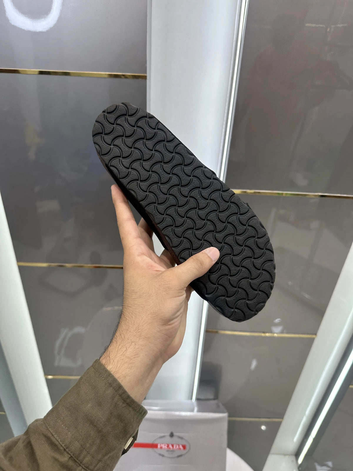 Prada_Brown Cross Premium Suede Leather Slide