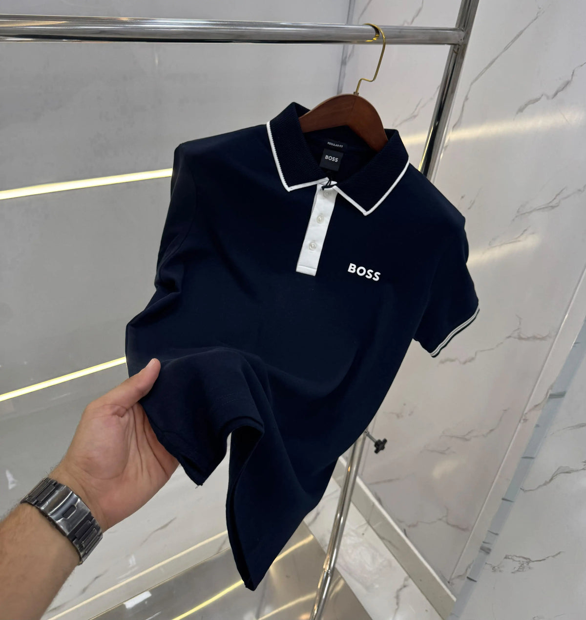 Hugo Bos s Navy Blue Logo Work Premium Polo T-shirt