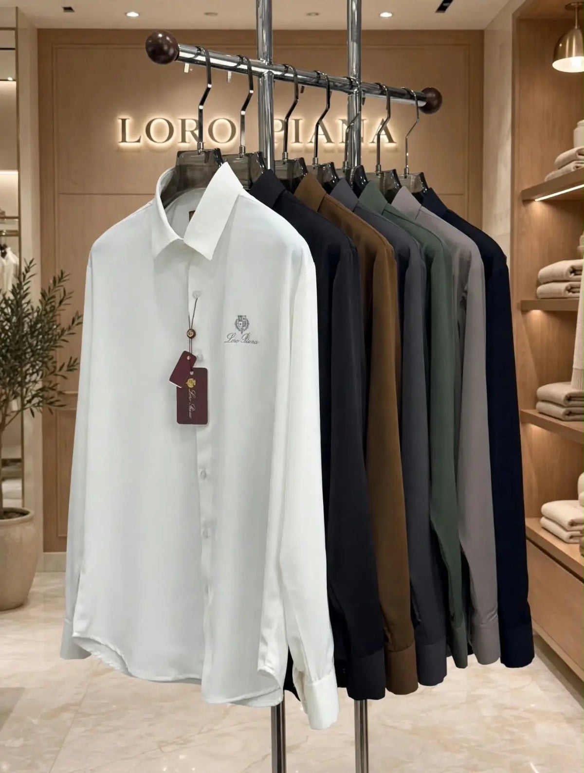 Loro Piana Olive Green Embroidery Logo Premium Shirt With Original Box