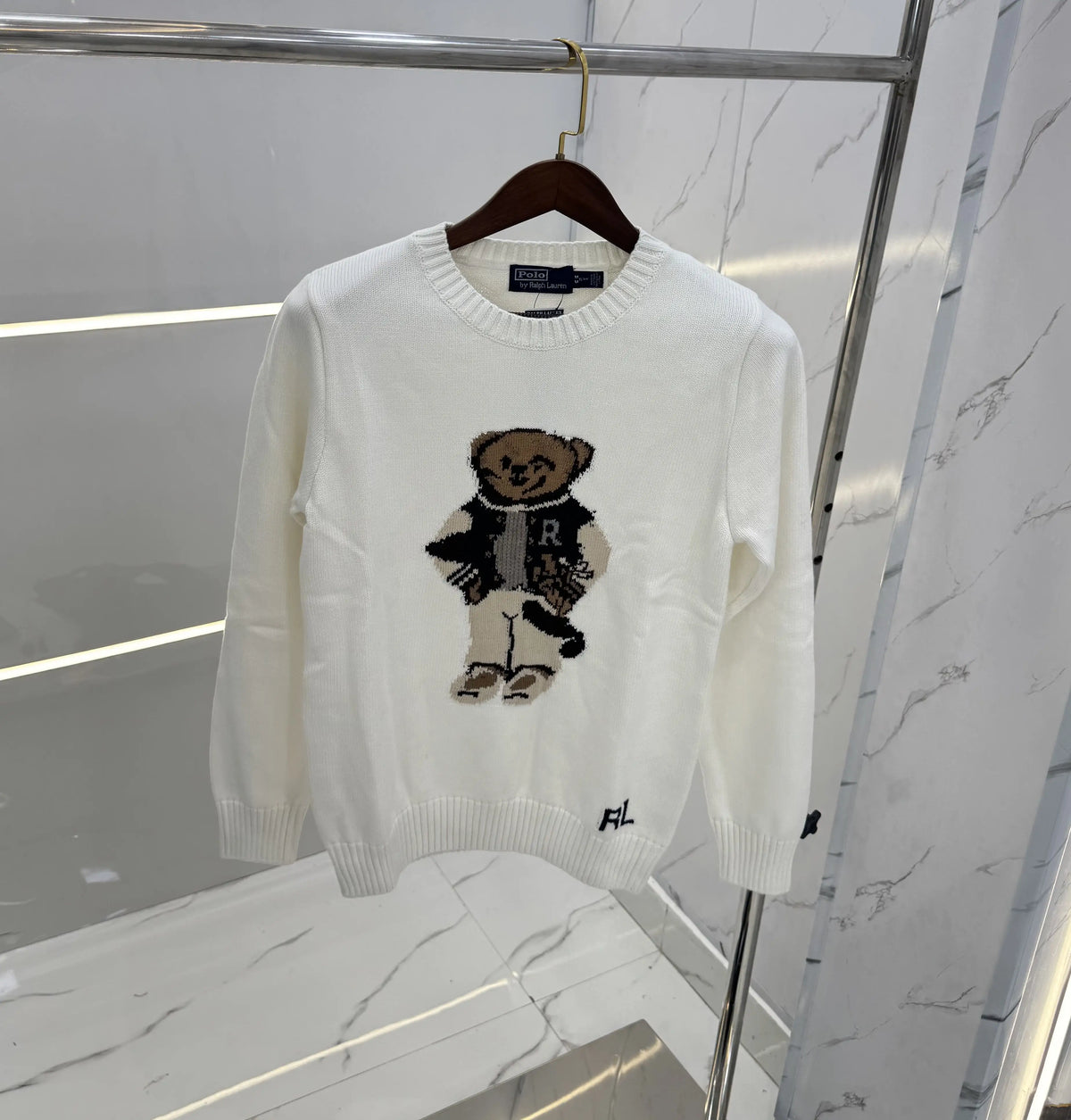 Ralph Laure n White Teddy Knitted Imported Pull Over