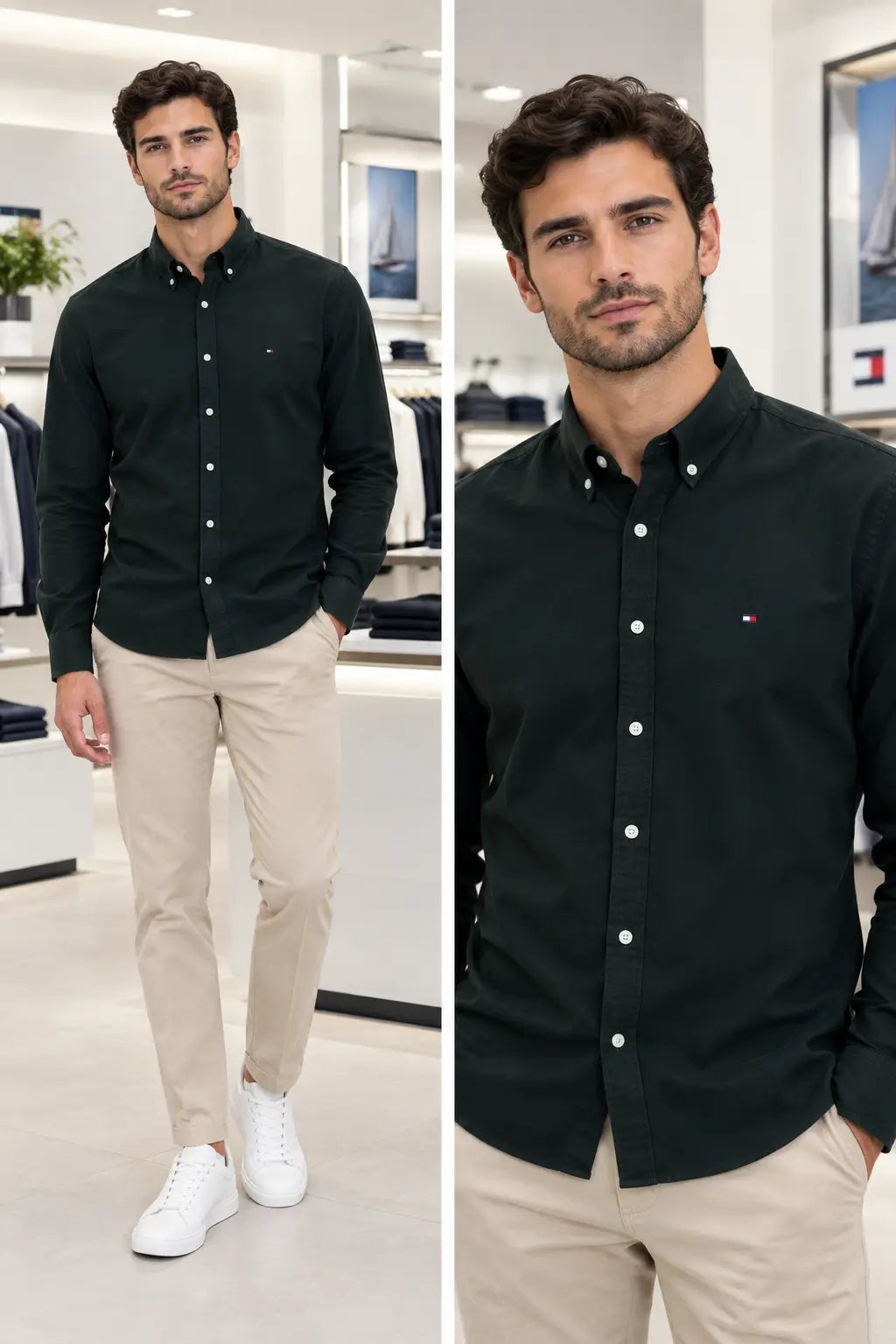 Tommy Hilfiger Bottle Green Embroidery Logo Premium Shirt