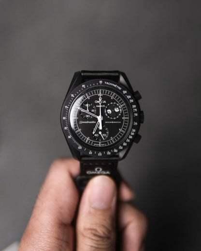 Swatchh x Omegaa Bioceramic Moonswatch Mission to Moon phase Blacke