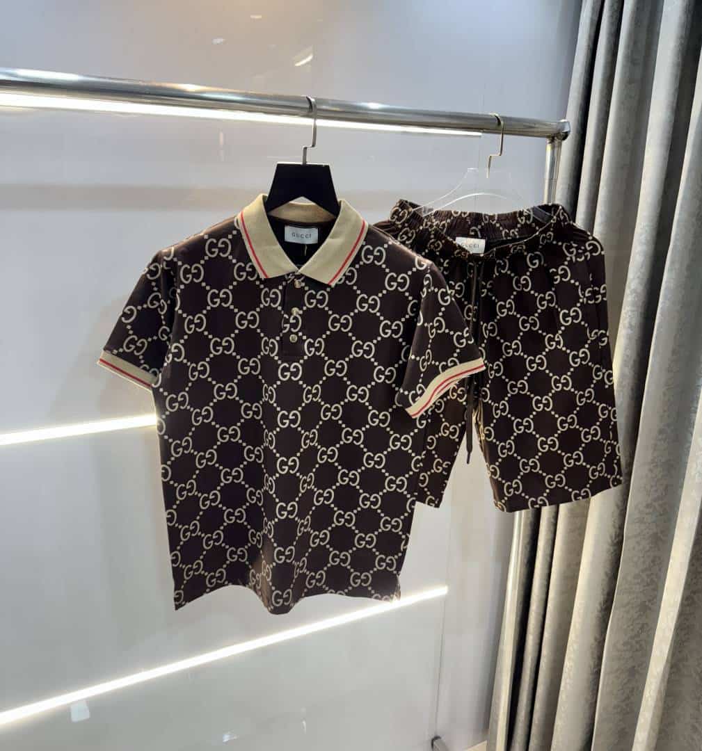 Gucc i Brown Logo Print Premium Cord Set