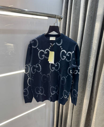 Gucc i Navy Blue Monogr...AM Knitted Imported Pull Over