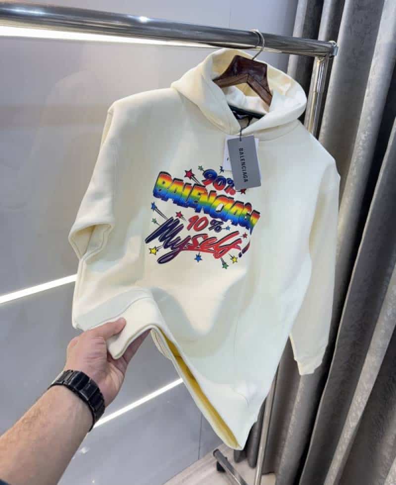 Balenciag a cream Logo Print Imported Premium Hoodie