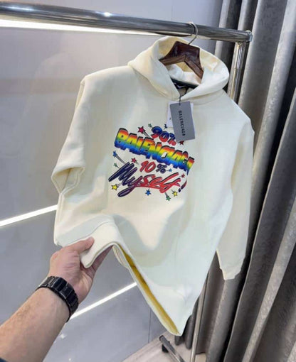 Balenciag a cream Logo Print Imported Premium Hoodie