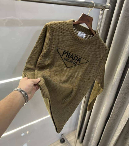 Prad a Milano Light Brown Knitted Imported Seen Through Pull Over