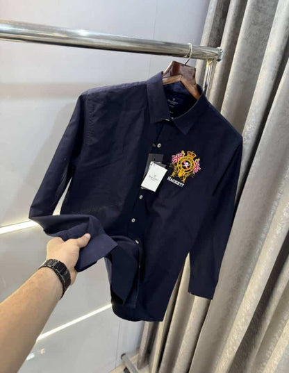 Hackett AstOn mARtin Navy Blue Embroidery Work Classic Shirt