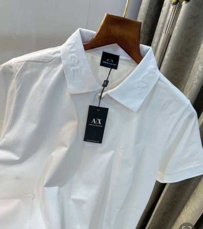 Arman i Exchange White Em6o$$ed Logo Imported Polo T-Shirt