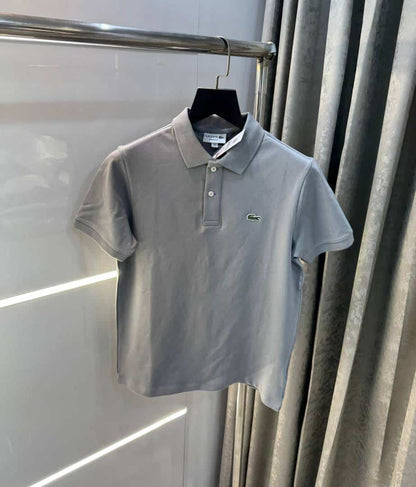 Lacost e Light Grey Embroidery Logo Premium Polo T-Shirt