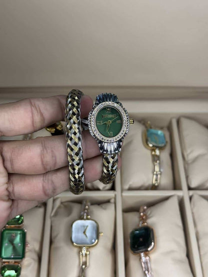 Just Cavalli Twined Dual Tone With Green Dial Premium Ladies Watch
