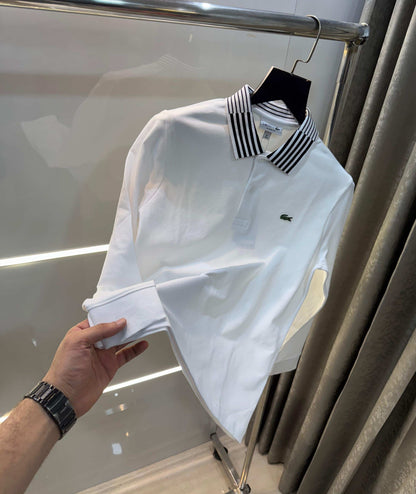 Lacost e White Premium Classic Full Sleeves Polo T-Shirt