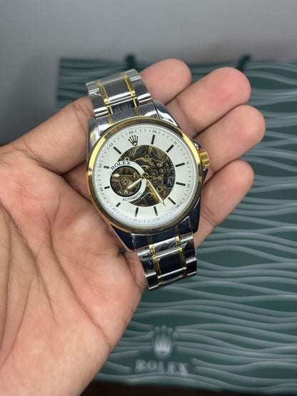 Role X  Dual Tone With White Metal Automatic Premium Watch