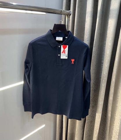 Ami  Paris Navy Blue Imported Full Sleeves Polo T-Shirt