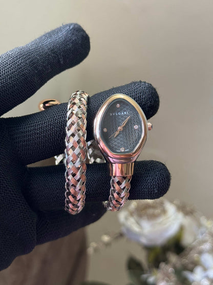 Bvlgar i Dual Tone Black Dial Quartz Watch