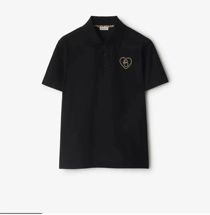 Burberr y Black Embroidery Logo Imported Polo T-Shirt