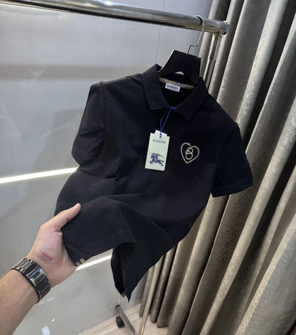 Burberr y Black Embroidery Logo Imported Polo T-Shirt