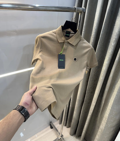 Hugo  Bos s Beige Premium Polo T-Shirt