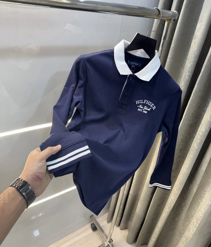 Tomm y Hilfiger Navy Blue Embroidery Logo Premium Full Sleeve Polo T-Shirt
