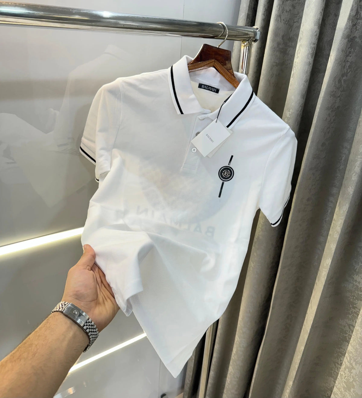 Balmai n Paris White Back Print Metal Logo Imported Polo T-Shirt