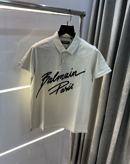 Balmai n Paris Cream Logo Work Imported Polo T-Shirt