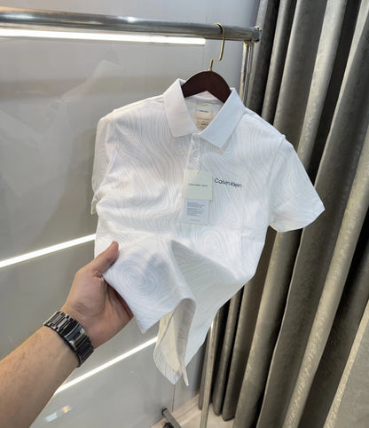 Calvin Klein White Logo Work Premium Polo T-Shirt
