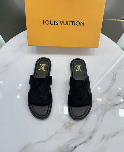Louis_Vuitton_Black Suede Leather Slide