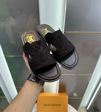 Louis_Vuitton_Black Suede Leather Slide
