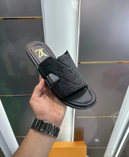 Louis_Vuitton_Black Suede Leather Slide