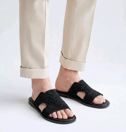 Louis_Vuitton_Black Suede Leather Slide