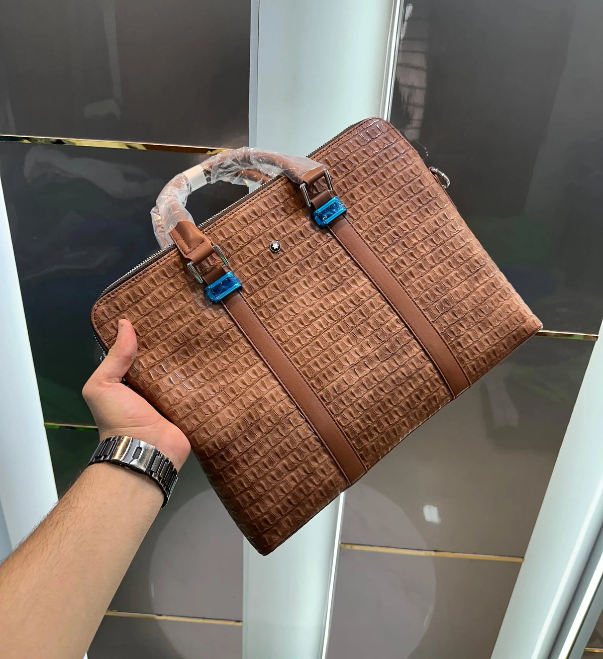 Mont Blan c Brown Textured Luxury Premium Imported Laptop Bag