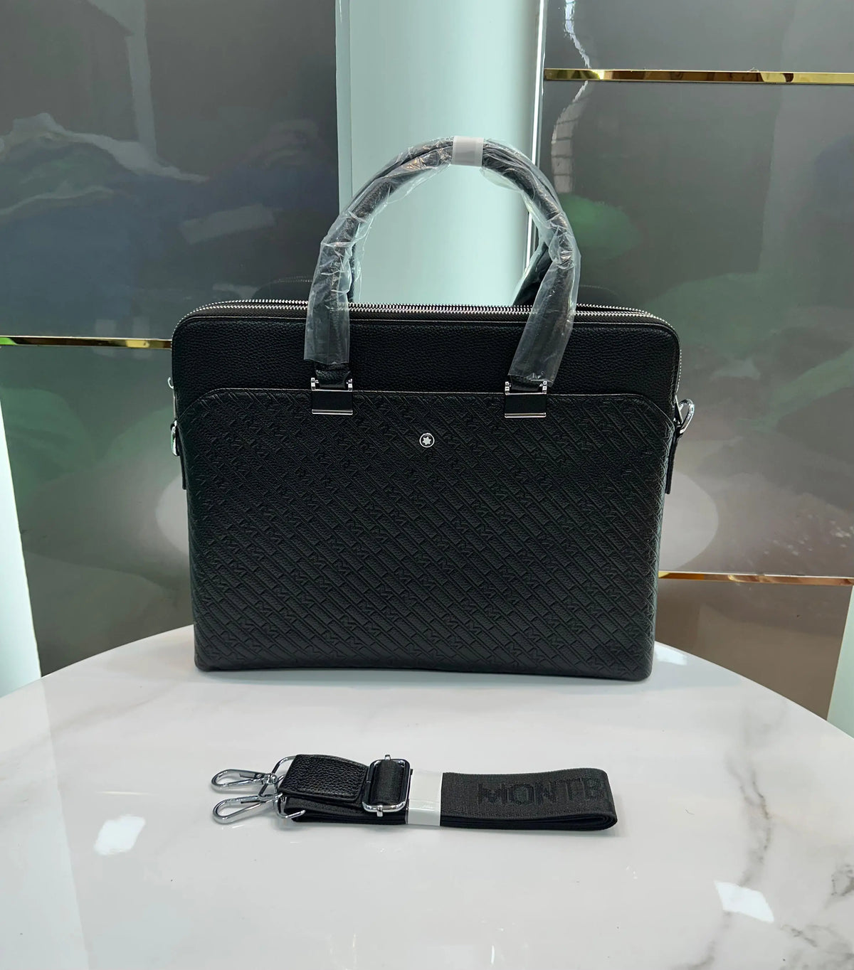 Mont Blanc Black 003 Monogram Luxury Premium Imported Laptop Bag