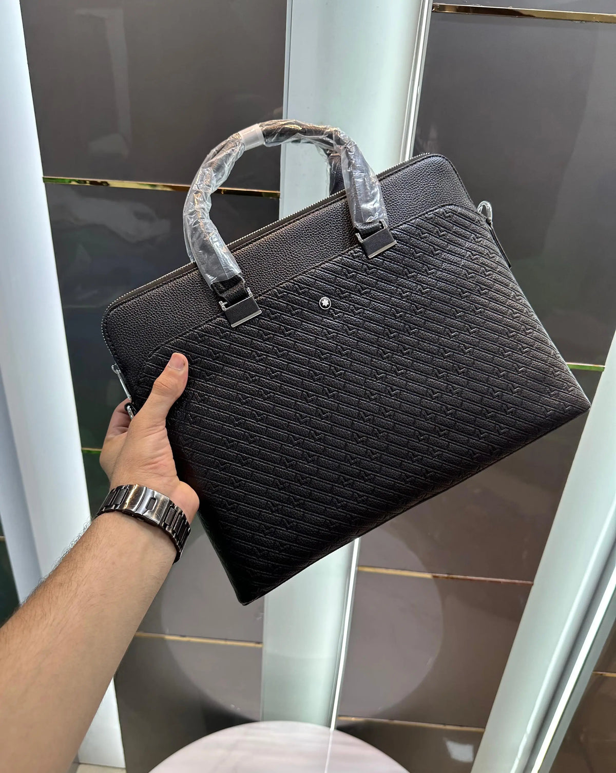 Mont Blanc Black 003 Monogram Luxury Premium Imported Laptop Bag
