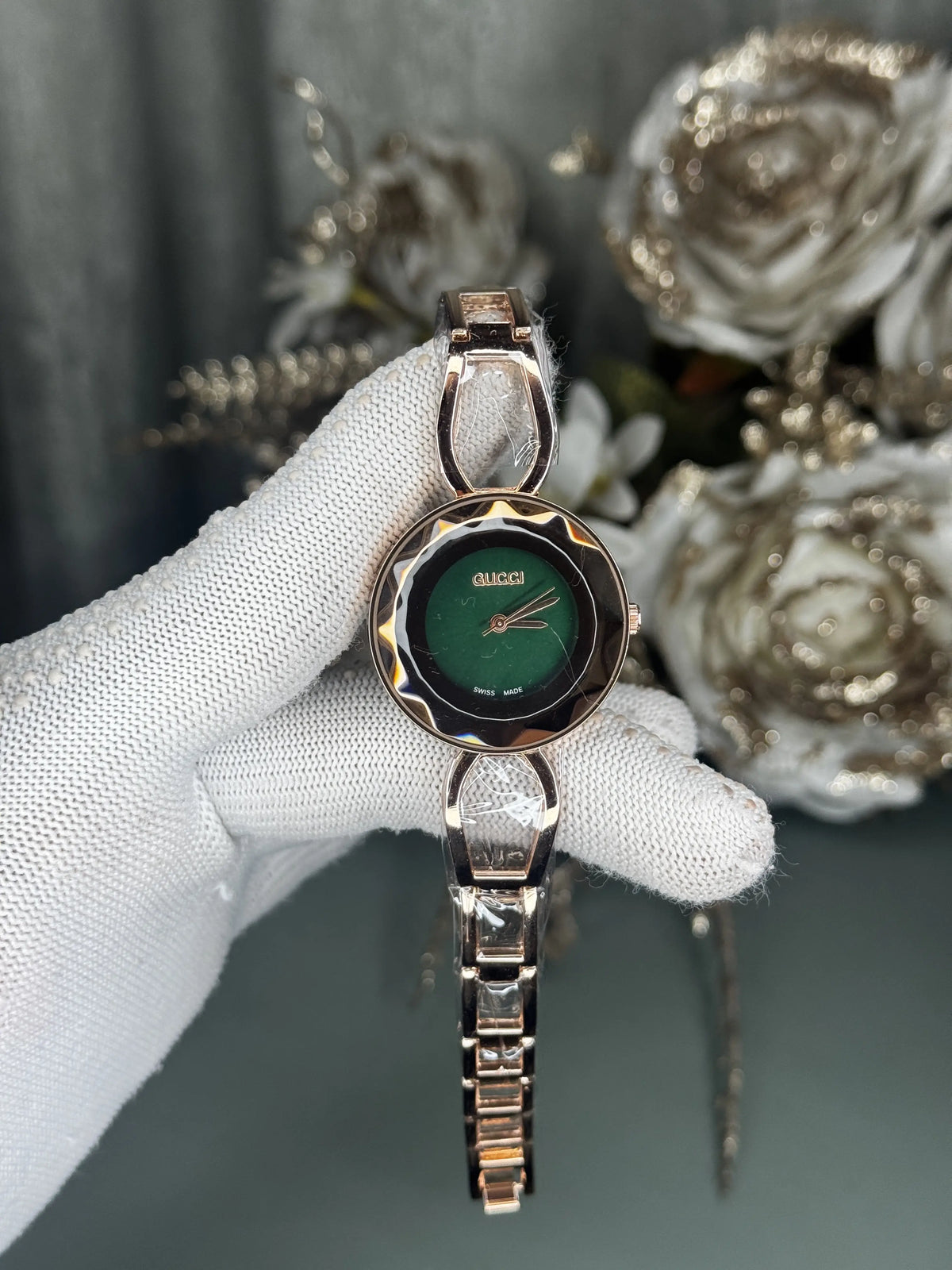 Gucc i Rose Gold Green Premium Watch