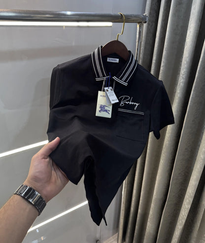 Burberr y Black Embroidery Logo  Premium Classic Polo T-Shirt