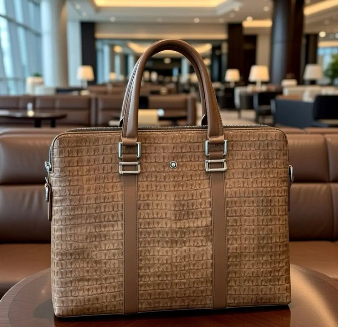 Mont Blan c Brown Textured Luxury Premium Imported Laptop Bag