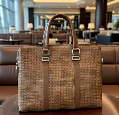 Mont Blan c Brown Textured Luxury Premium Imported Laptop Bag