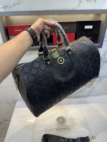 Versace Embossed Luxury Imported Duffel Bag  Black V7845