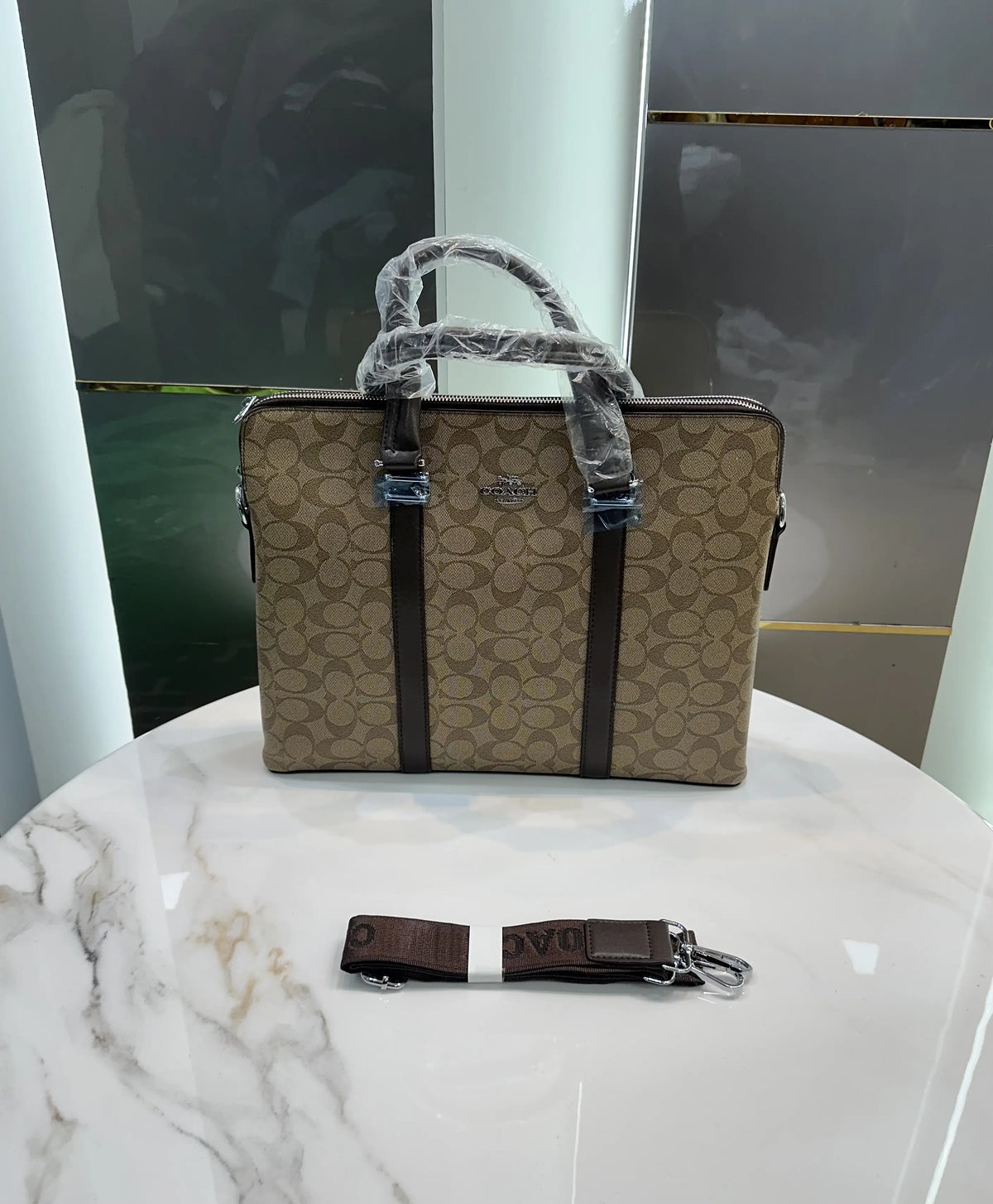 Coach Monogram Luxury Premium Imported Beige Laptop Bag c345