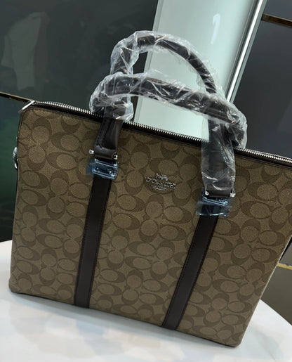 Coach Monogram Luxury Premium Imported Beige Laptop Bag c345