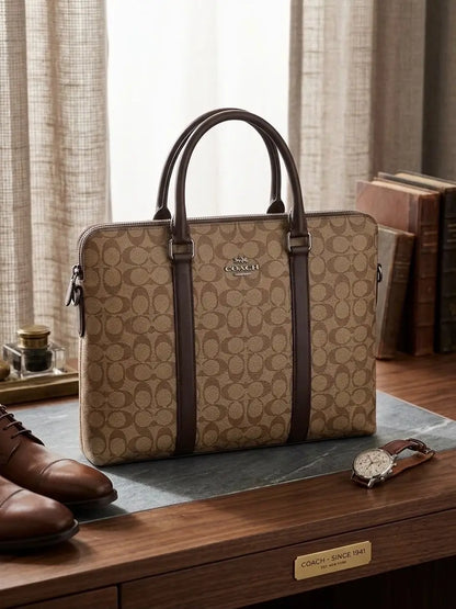 Coach Monogram Luxury Premium Imported Beige Laptop Bag c345